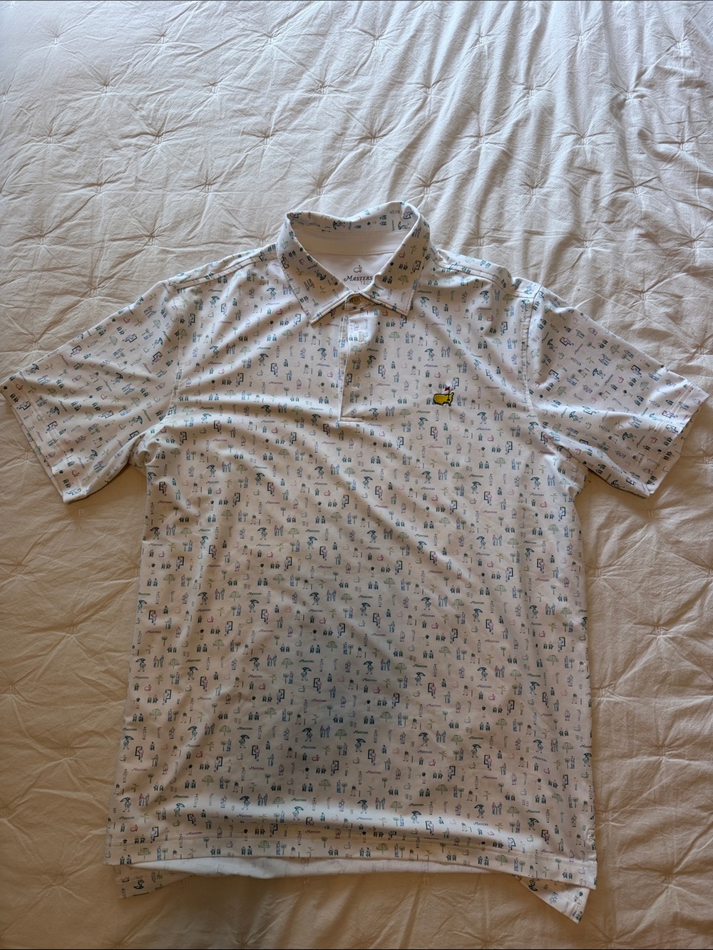 Masters White Polo with Small Multicolor Golf Motif